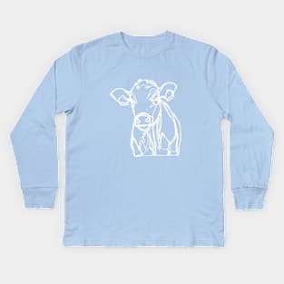 Baby cow calf white line art Kids Long Sleeve T-Shirt